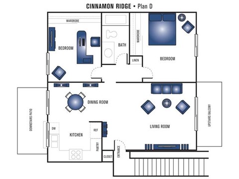 Floor plan for 2 beds, 1 bath, 868 sqft