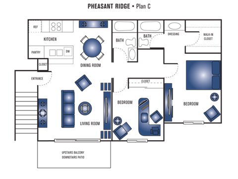 Floor plan for 2 beds, 2 baths, 995 sqft