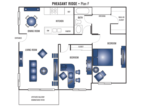 Floor plan for 2 beds, 1 bath, 862 sqft