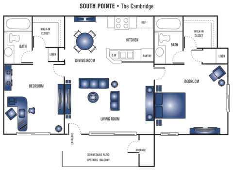 Floor plan for 2 beds, 2 baths, 901 sqft