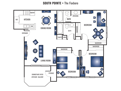 Floor plan for 3 beds, 2 baths, 1120 sqft