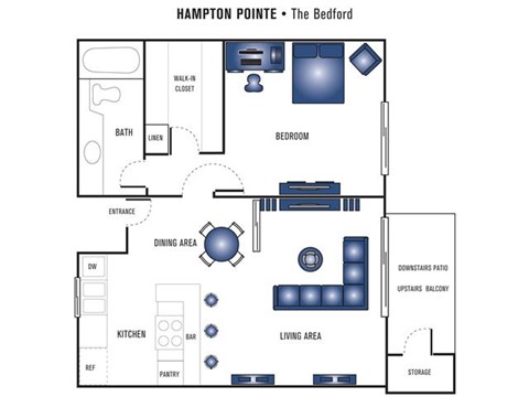 Floor plan for 1 bed, 1 bath, 700 sqft