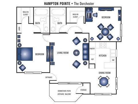 Floor plan for 2 beds, 2 baths, 982 sqft