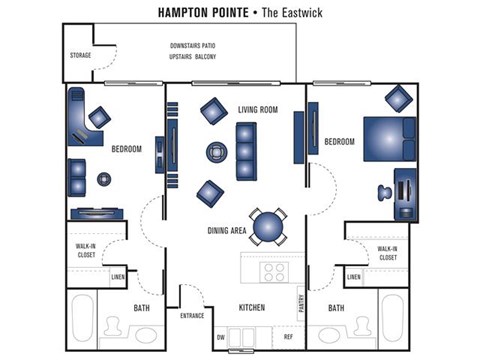 Floor plan for 2 beds, 2 baths, 825 sqft