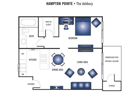 Floor plan for 1 bed, 1 bath, 569 sqft