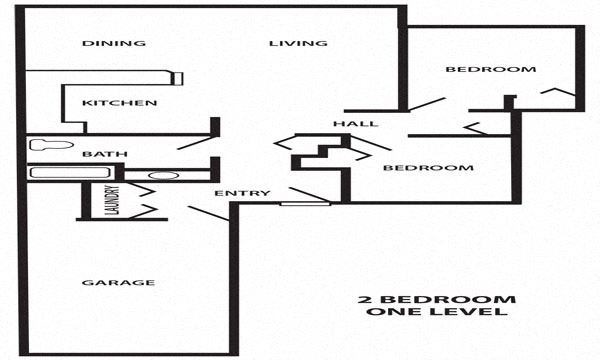 Floor plan for 2 beds, 1.5 baths, 910 sqft