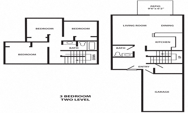 Floor plan for 3 beds, 1.5 baths, 1200 sqft