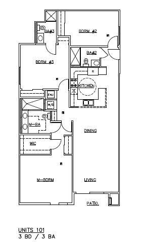 Floor plan for 3 beds, 3 baths, 1324 sqft