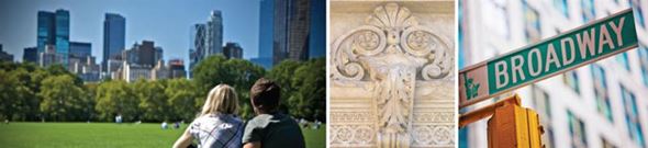 New York apartment for rent - two pictures of people walking in a park      and a city