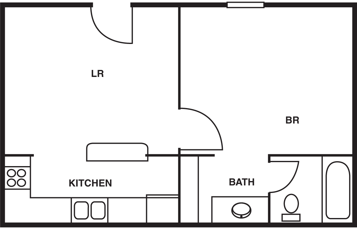 Floor plan for 1 bed, 1 bath, 450 sqft