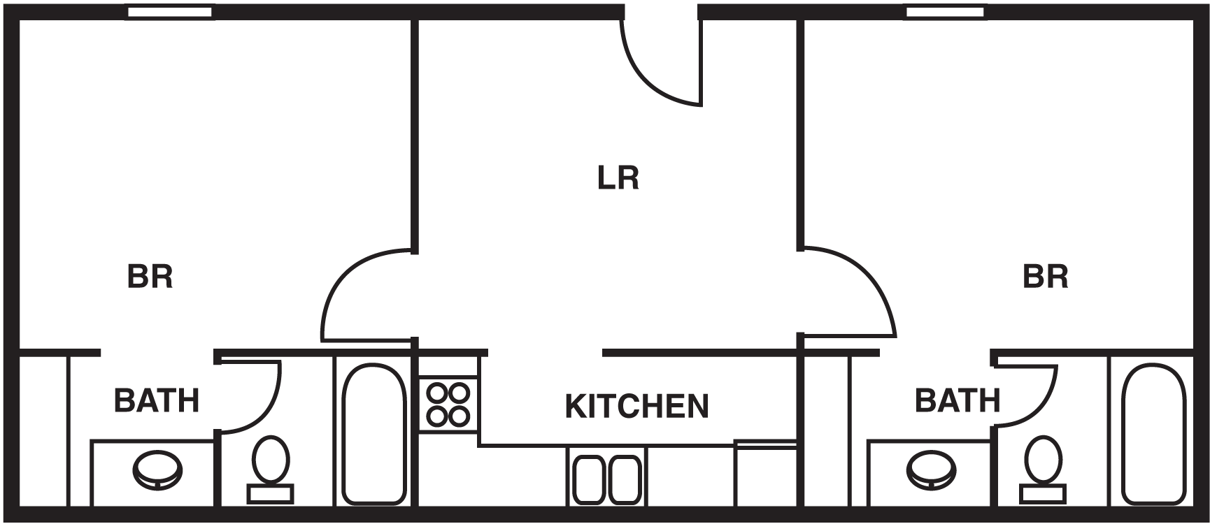 Floor plan for 2 beds, 2 baths, 675 sqft