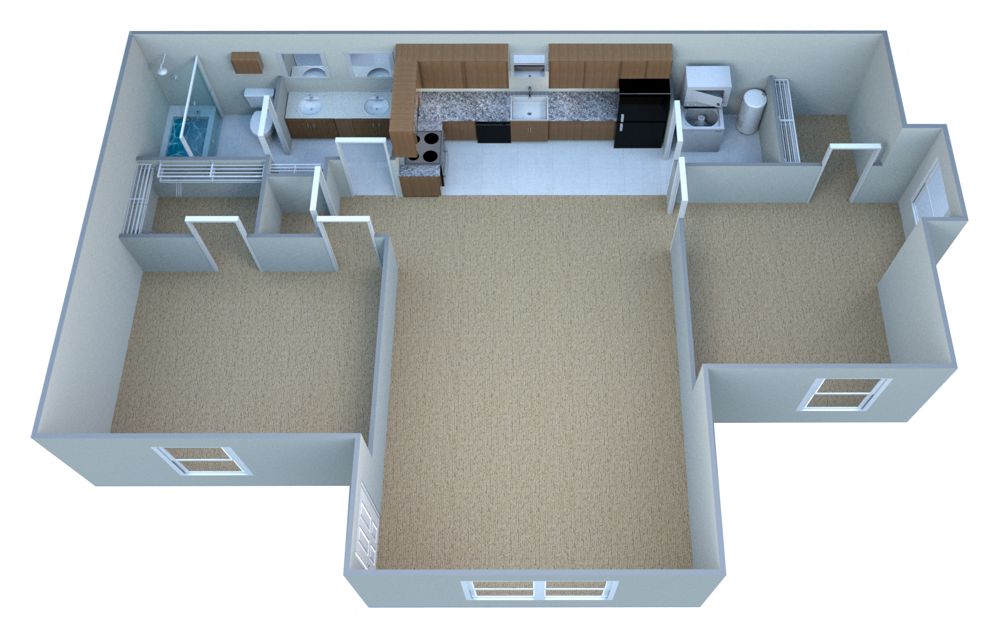 Floor plan for 2 beds, 1 bath, 800 sqft