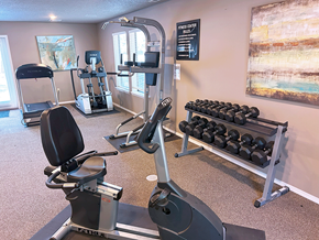 Fayetteville apartment for rent - a gym with weights and cardio equipment at the enclave at university crossings apartments