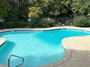 Fayetteville apartment for rent - a blue swimming pool in a park with trees