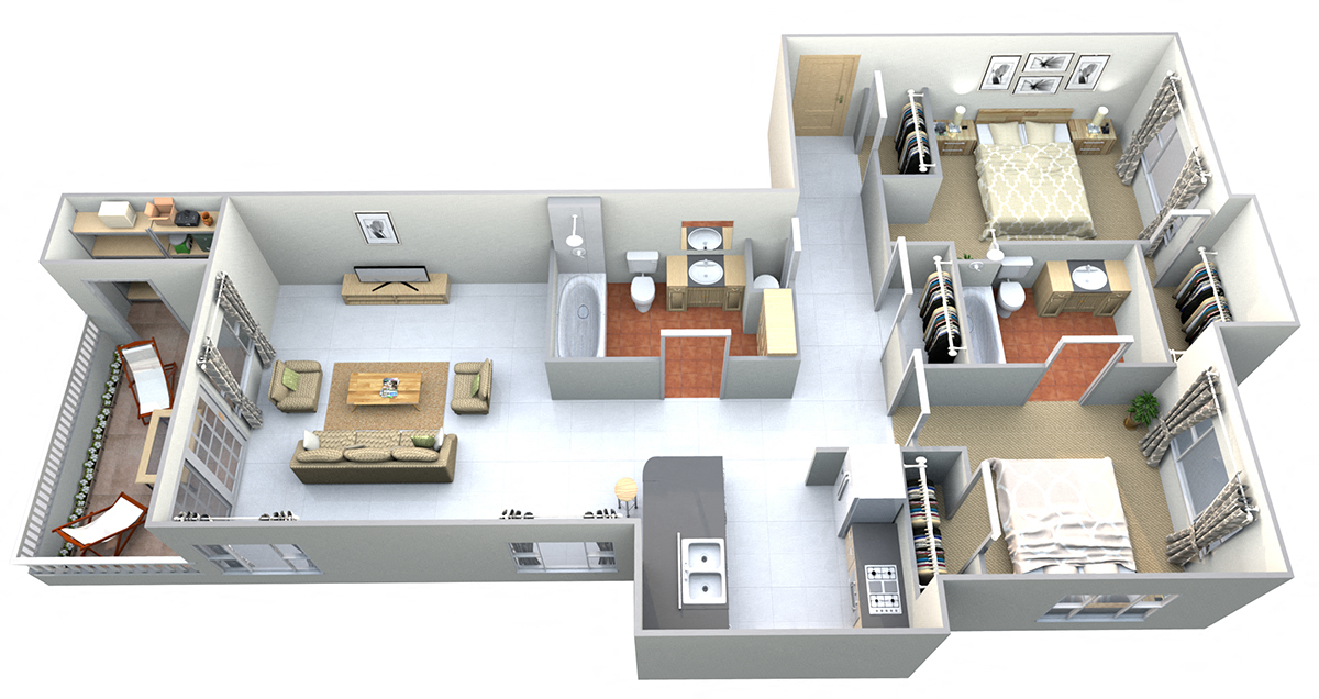 Floor plan for 2 beds, 2 baths, 930 sqft