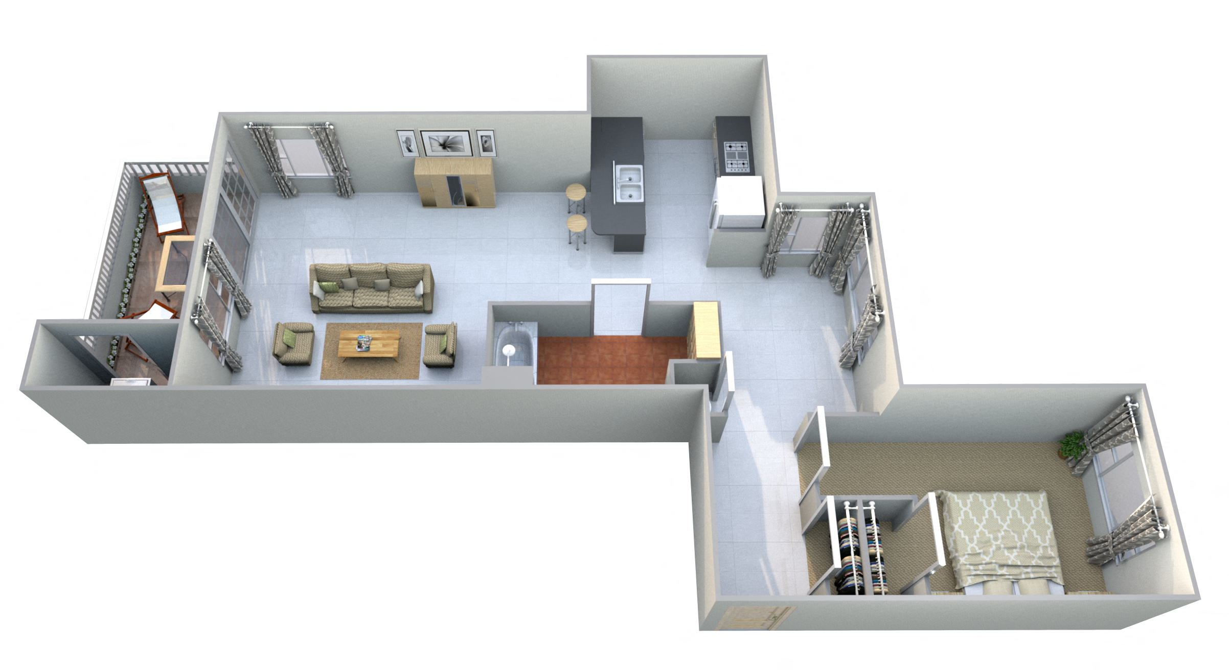 Floor plan for 1 bed, 1 bath, 700 sqft
