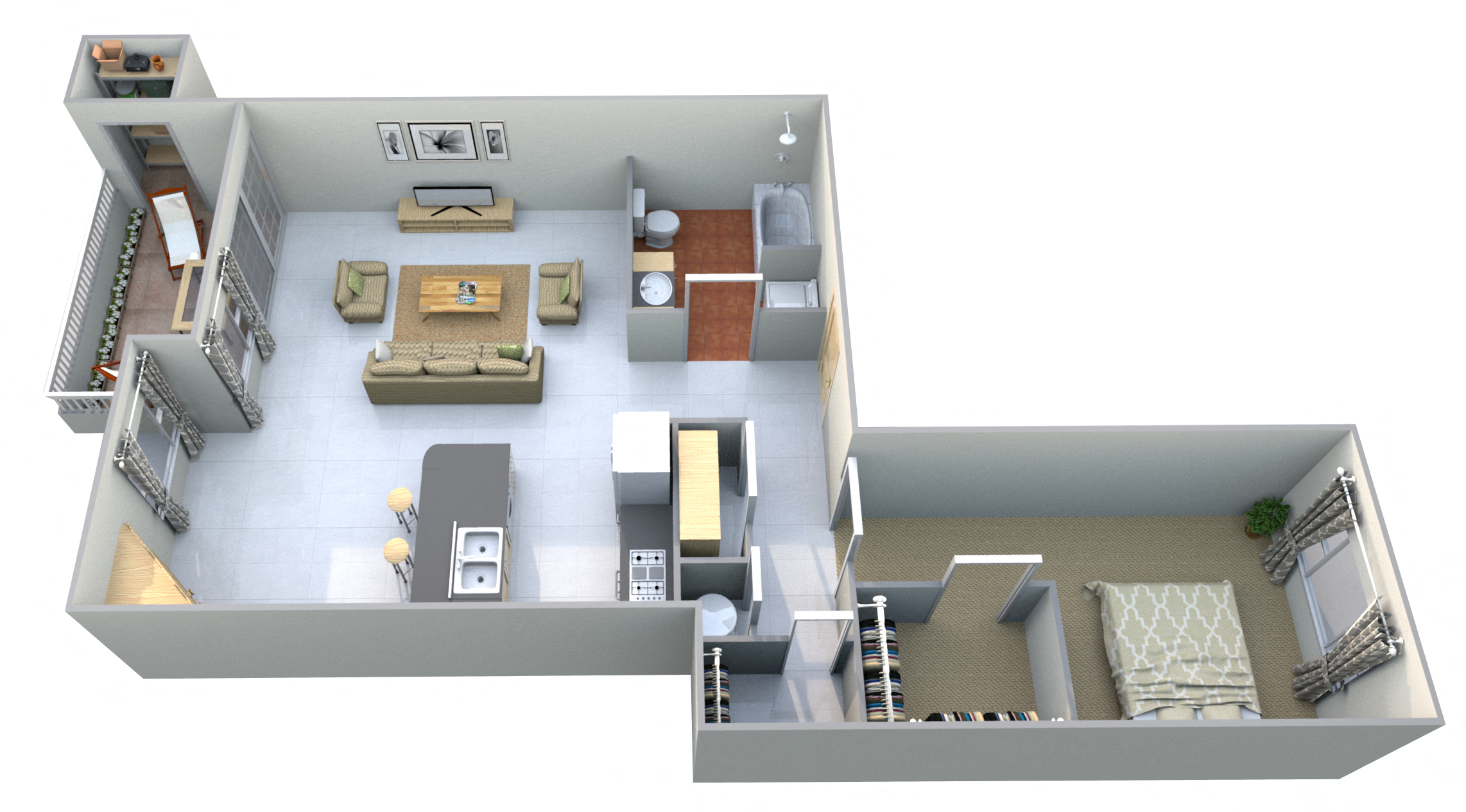 Floor plan for 1 bed, 1 bath, 820 sqft