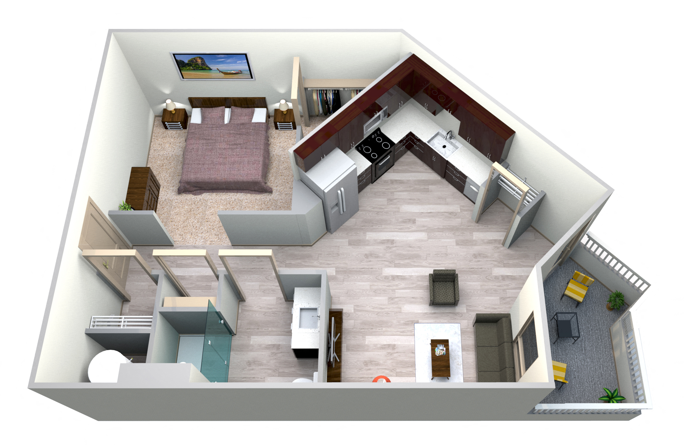 Floor plan for 1 bed, 1 bath, 576 sqft