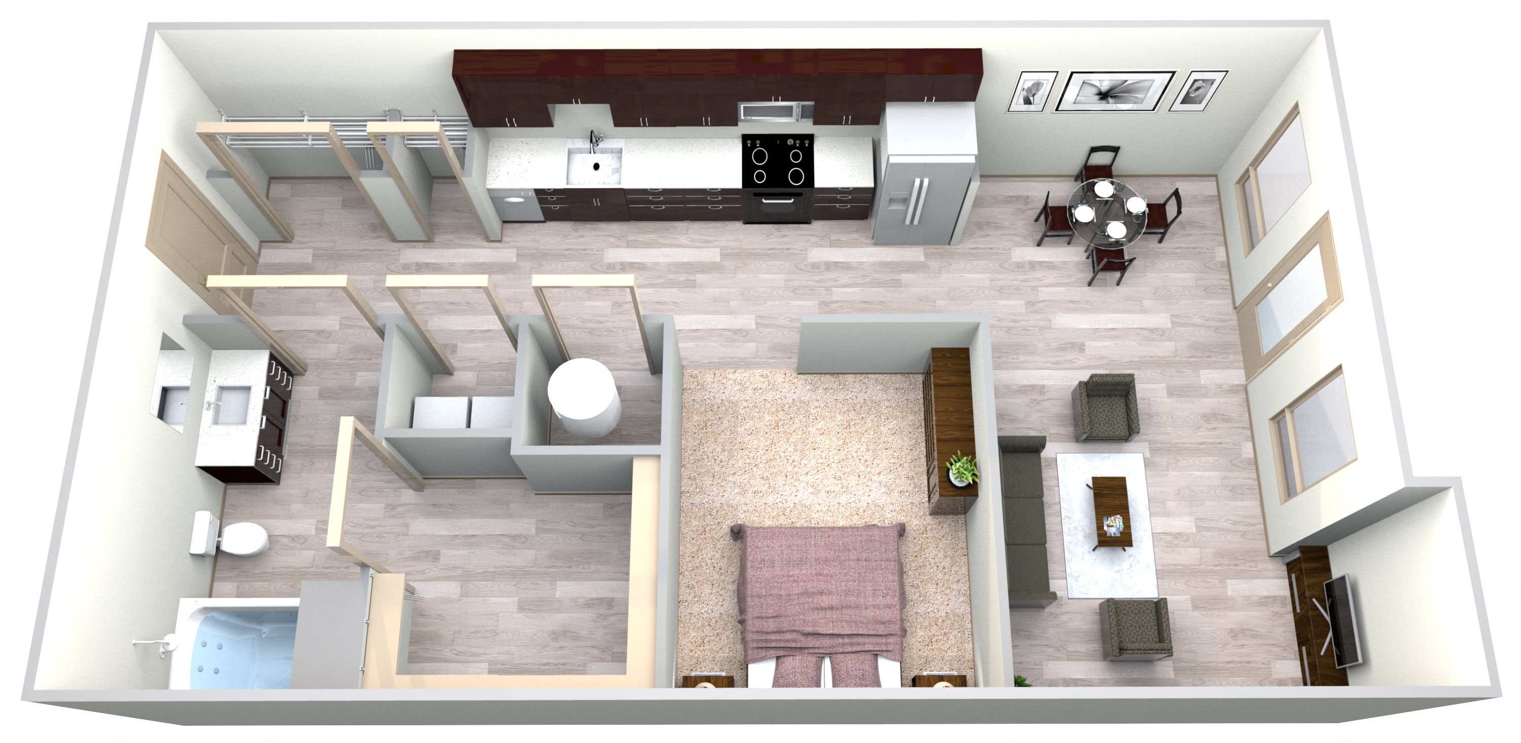 Floor plan for studio, 1 bath, 565 sqft