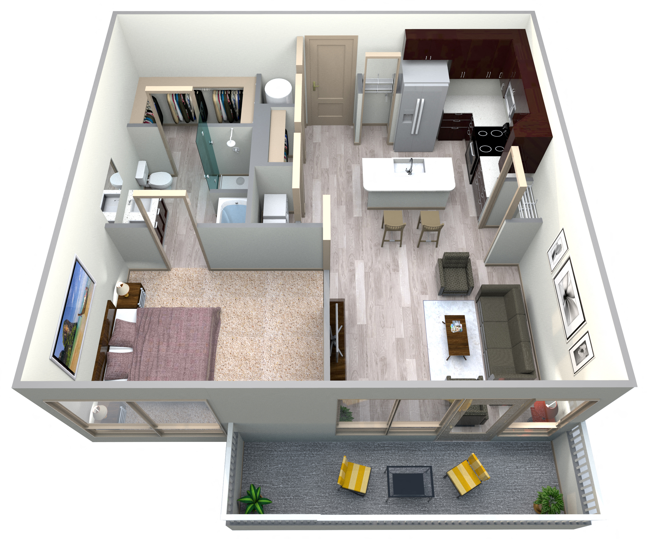 Floor plan for 1 bed, 1 bath, 1031 sqft