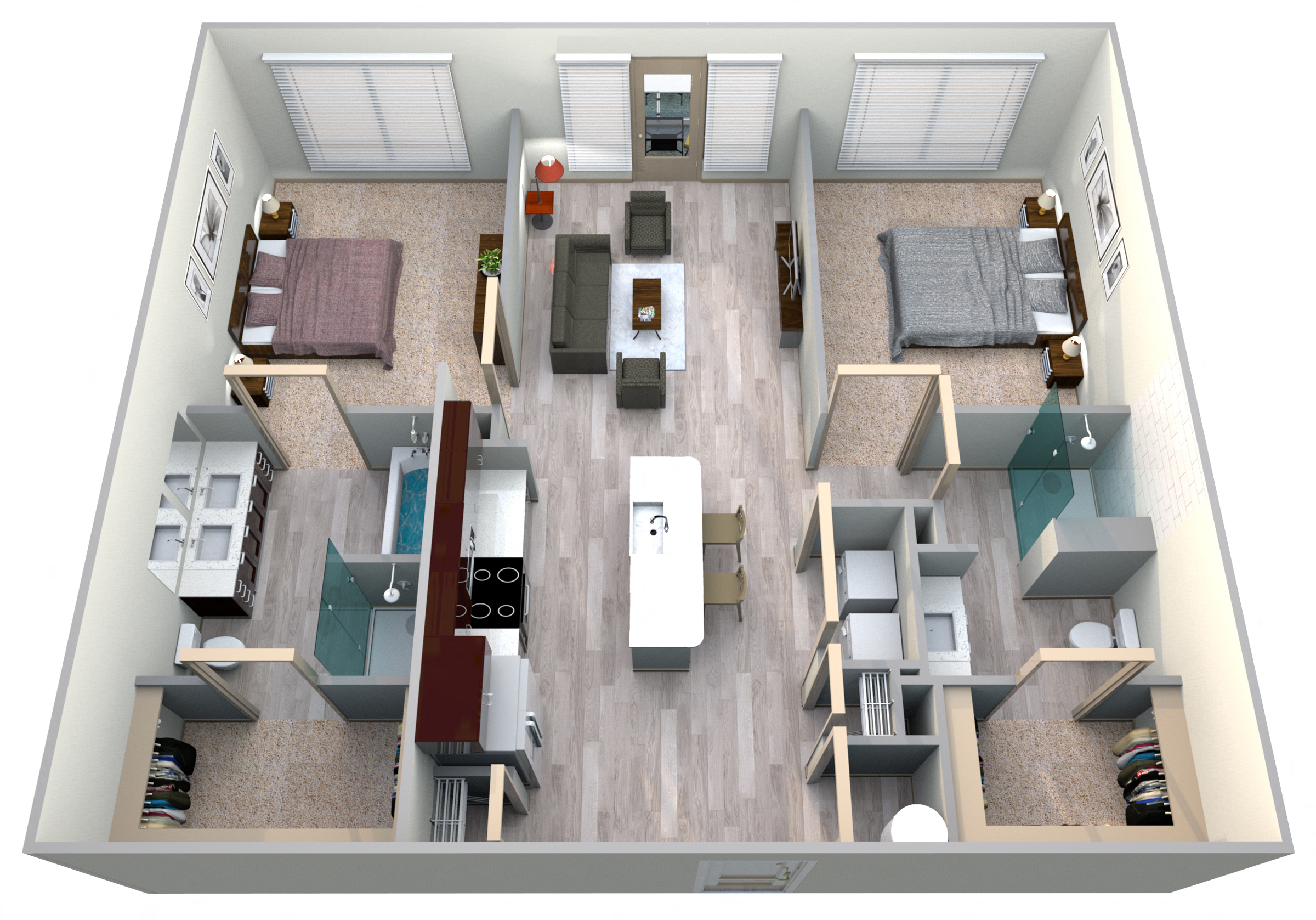 Floor plan for 2 beds, 2 baths, 1065 sqft