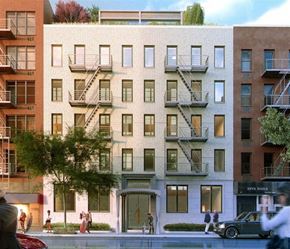 New York apartment for rent - a rendering of an apartment building with people walking in front of it