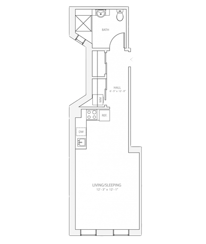 Floor plan for studio, 1 bath