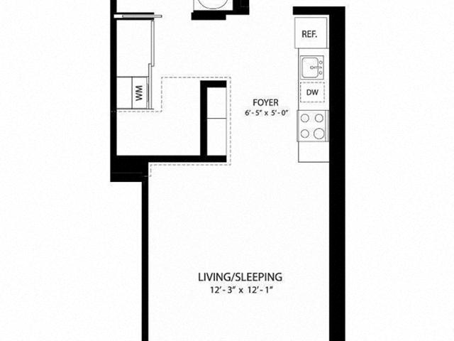 Floor plan for studio, 1 bath