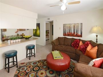 Jonesboro apartment for rent - a living room with a couch and a kitchen