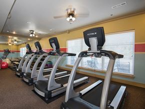 Jonesboro apartment for rent - a gym with cardio machines and a ceiling fan
