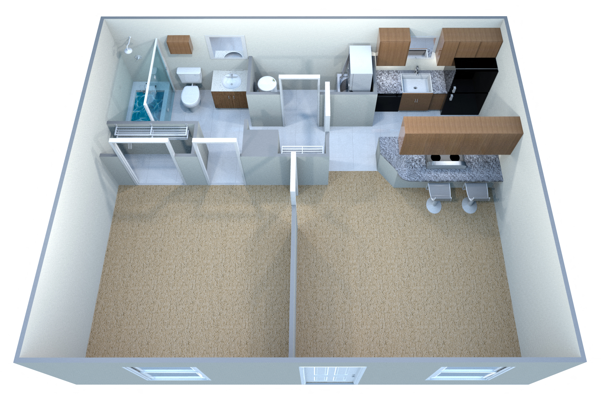 Floor plan for 1 bed, 1 bath, 551 sqft