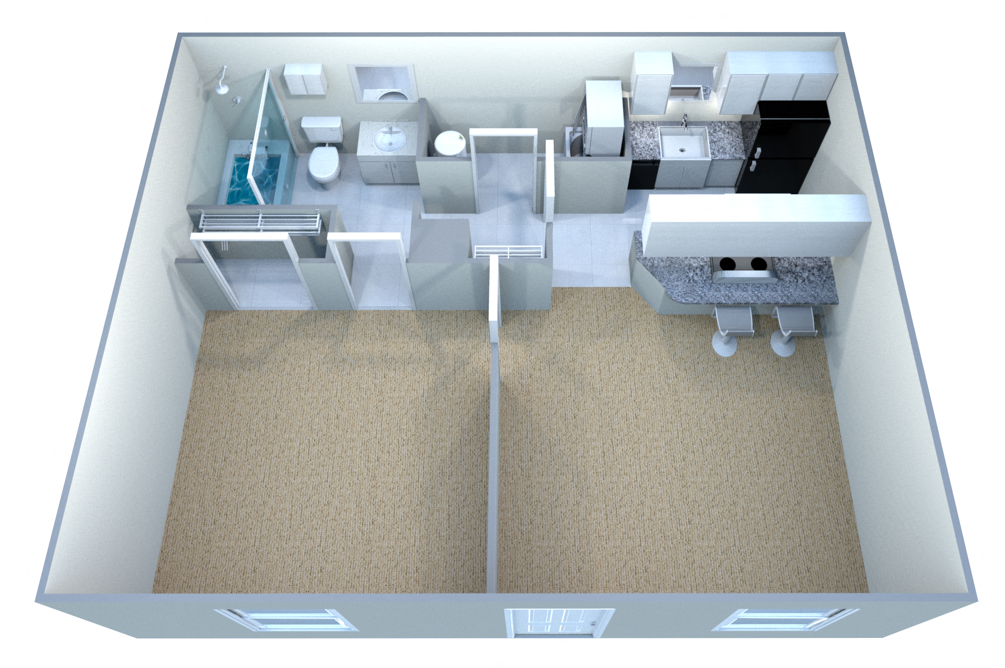 Floor plan for 1 bed, 1 bath, 551 sqft