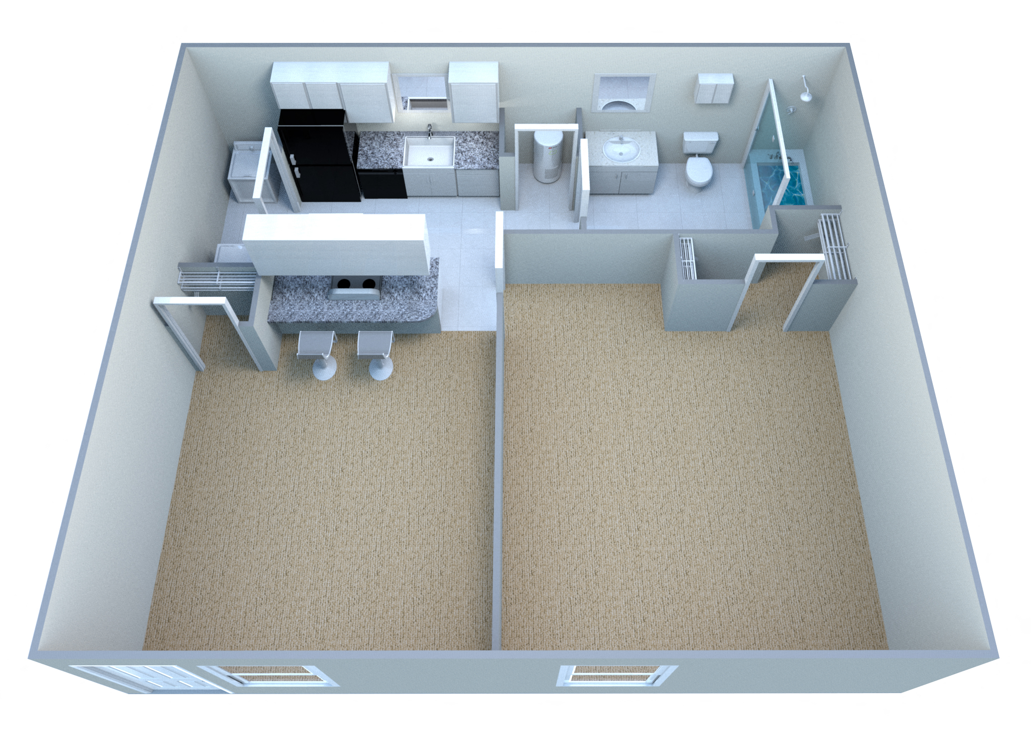Floor plan for 1 bed, 1 bath, 520 sqft
