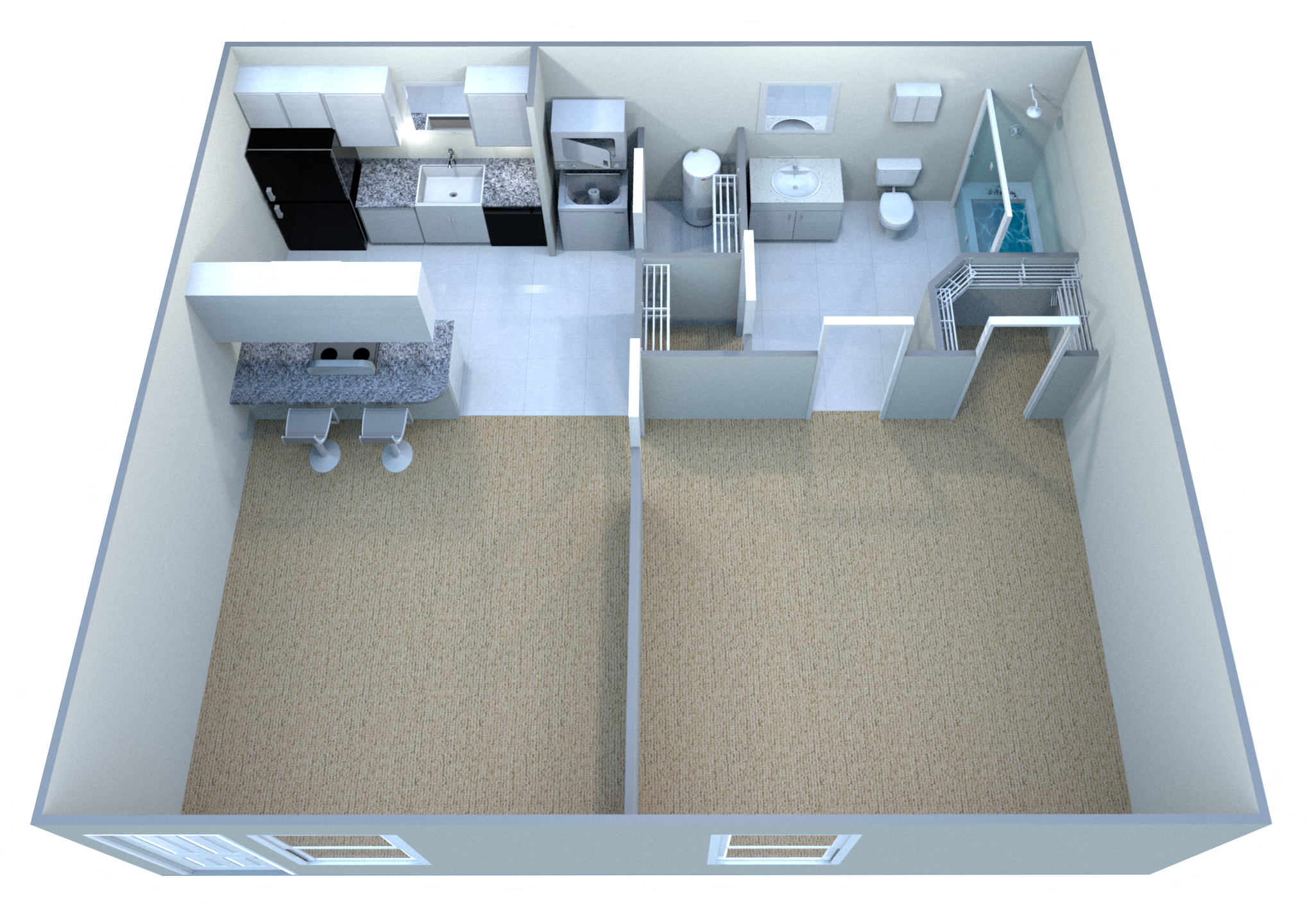Floor plan for 1 bed, 1 bath, 545 sqft