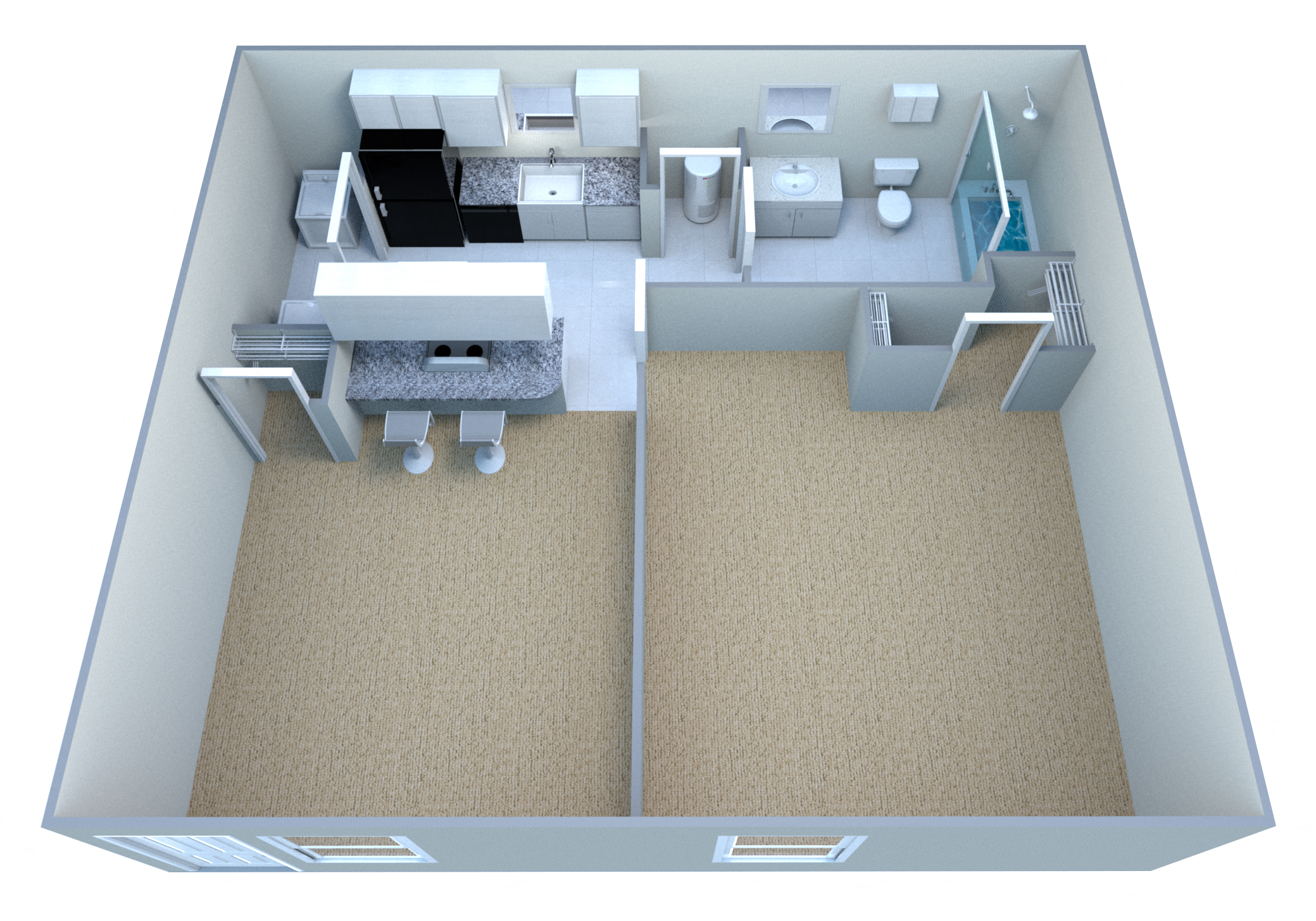 Floor plan for 1 bed, 1 bath, 532 sqft