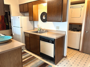Springdale apartment for rent - a small kitchen with a sink and a dishwasher