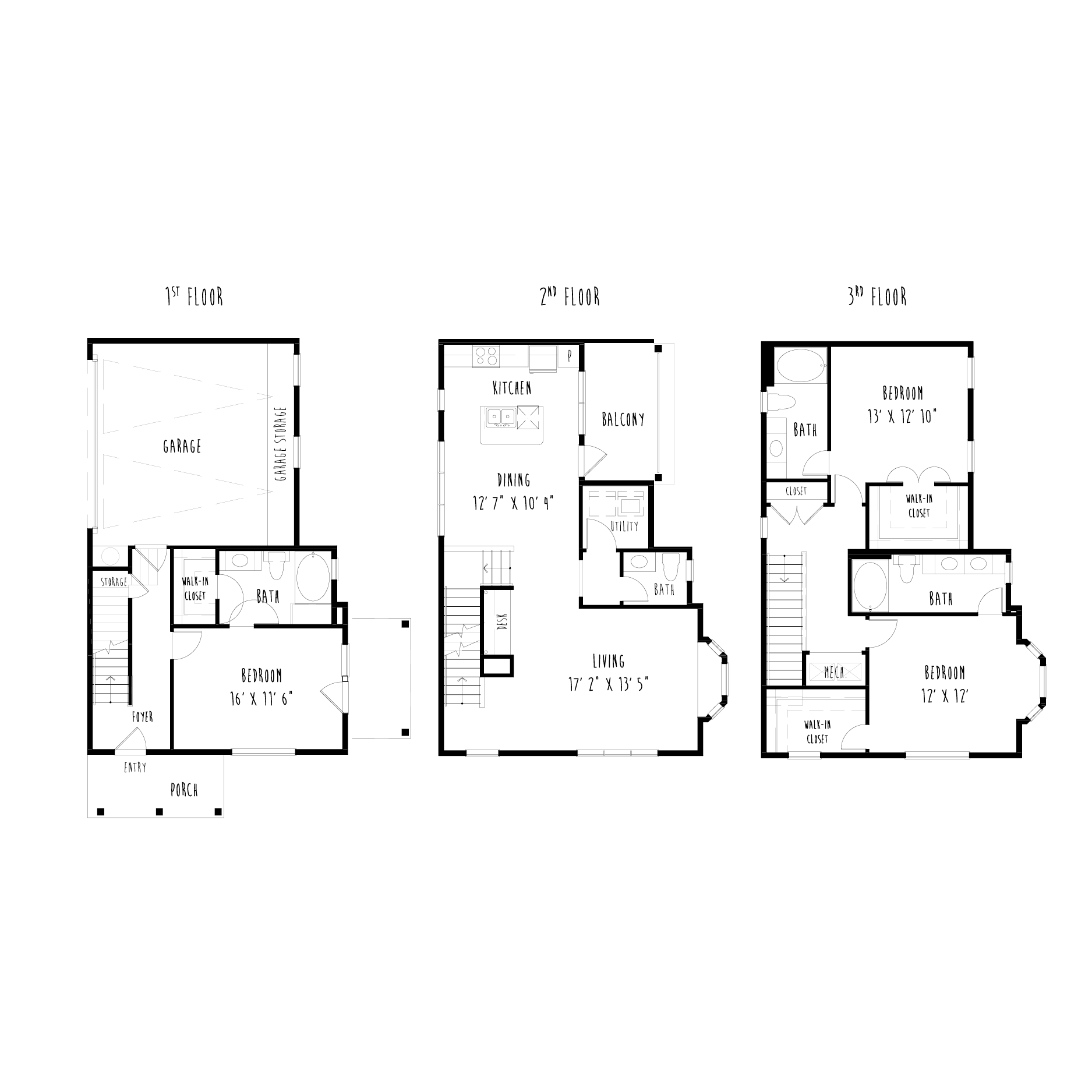 Floor plan for 3 beds, 3.5 baths, 2110 sqft