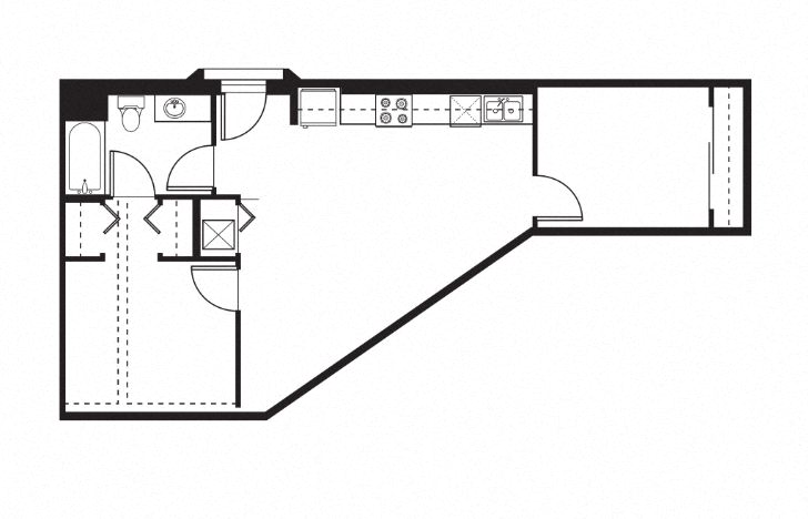 Floor plan for 2 beds, 1 bath, 818 sqft