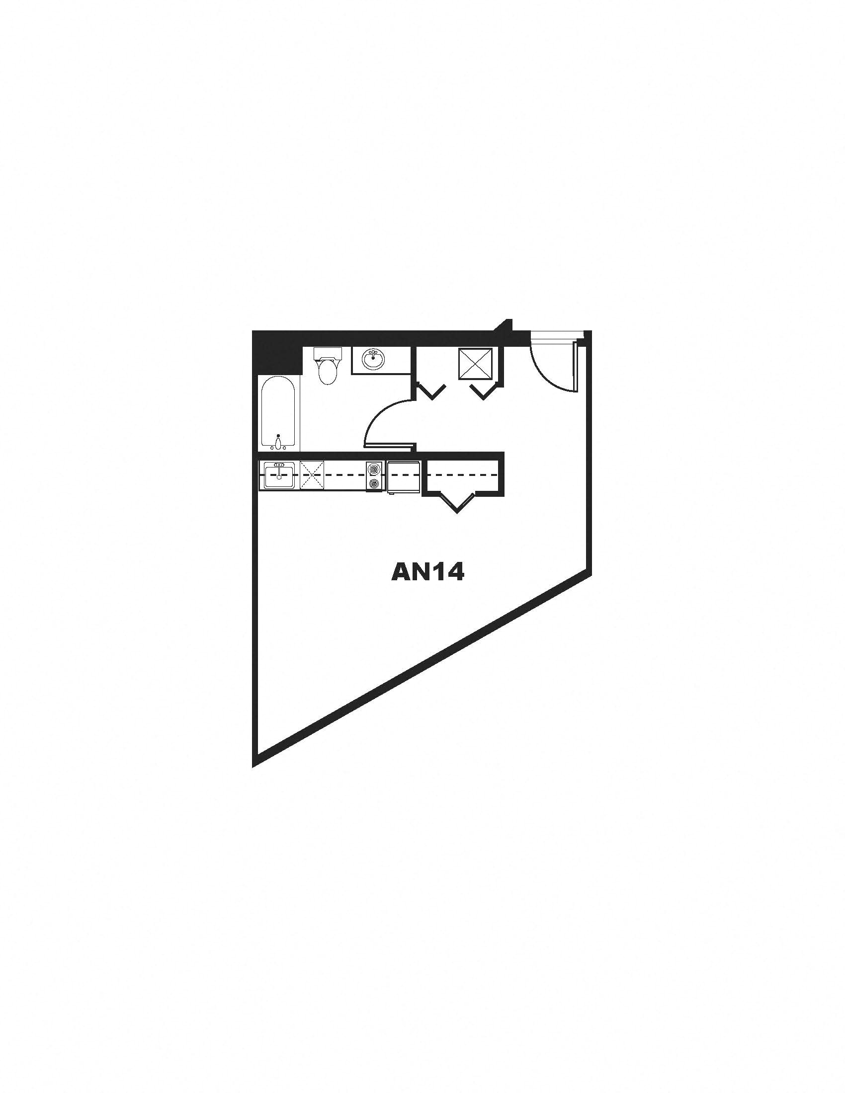 Floor plan for studio, 1 bath, 439 sqft