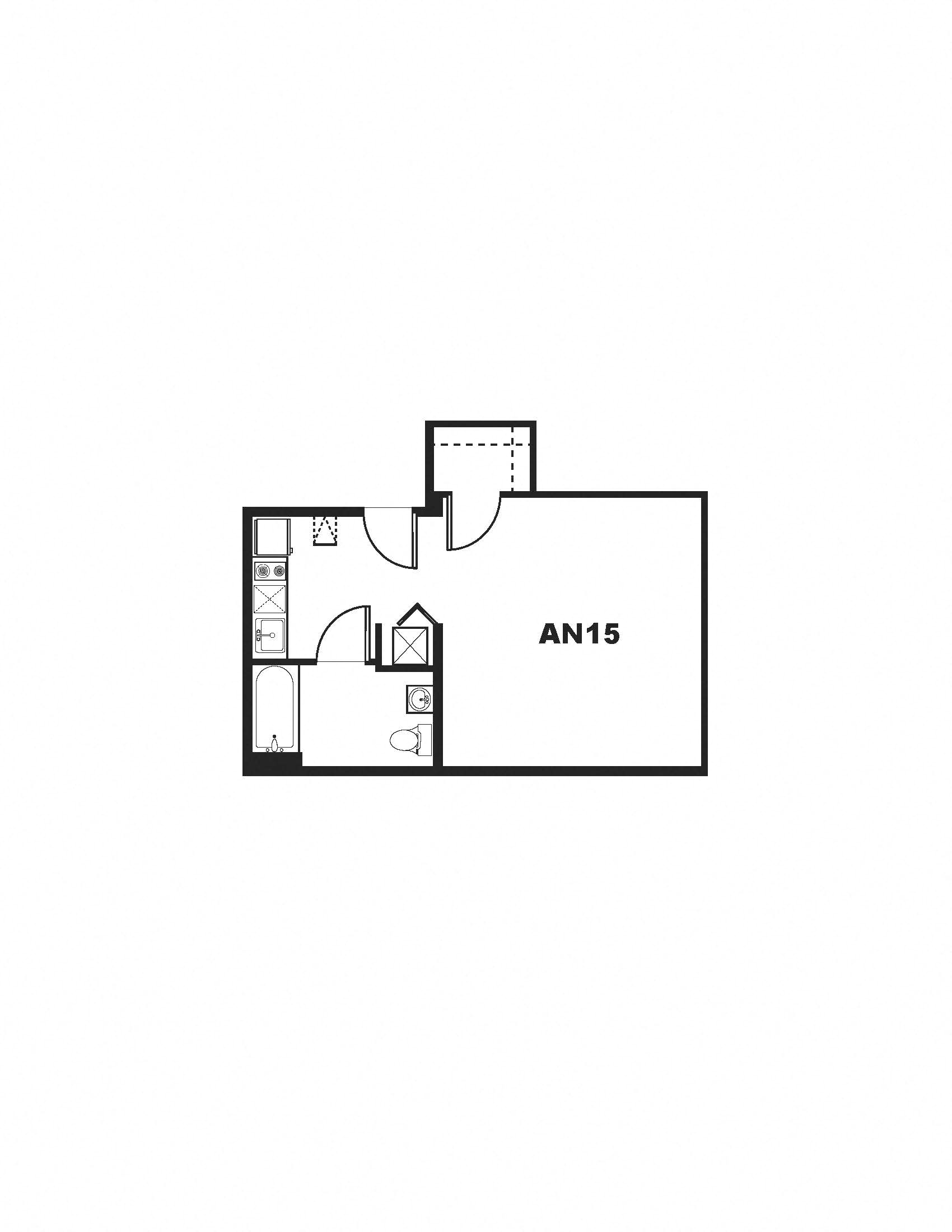 Floor plan for studio, 1 bath, 442 sqft