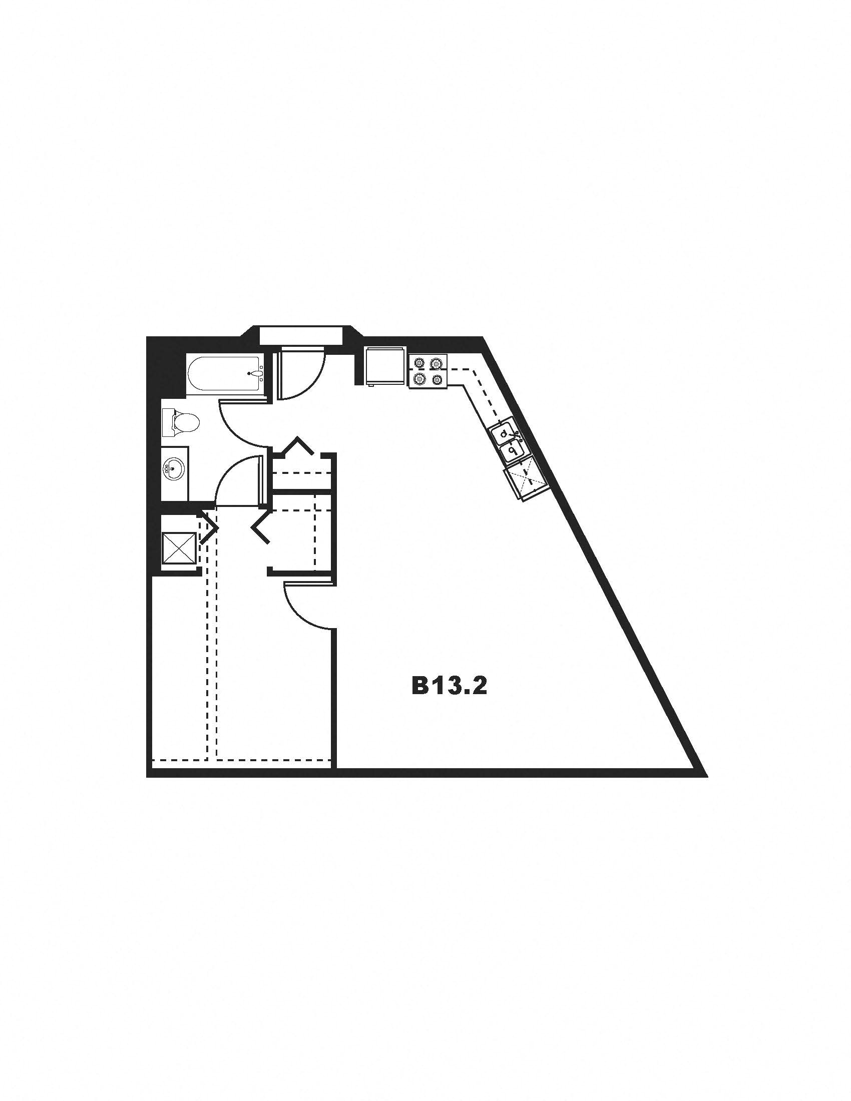 Floor plan for 1 bed, 1 bath, 793 sqft