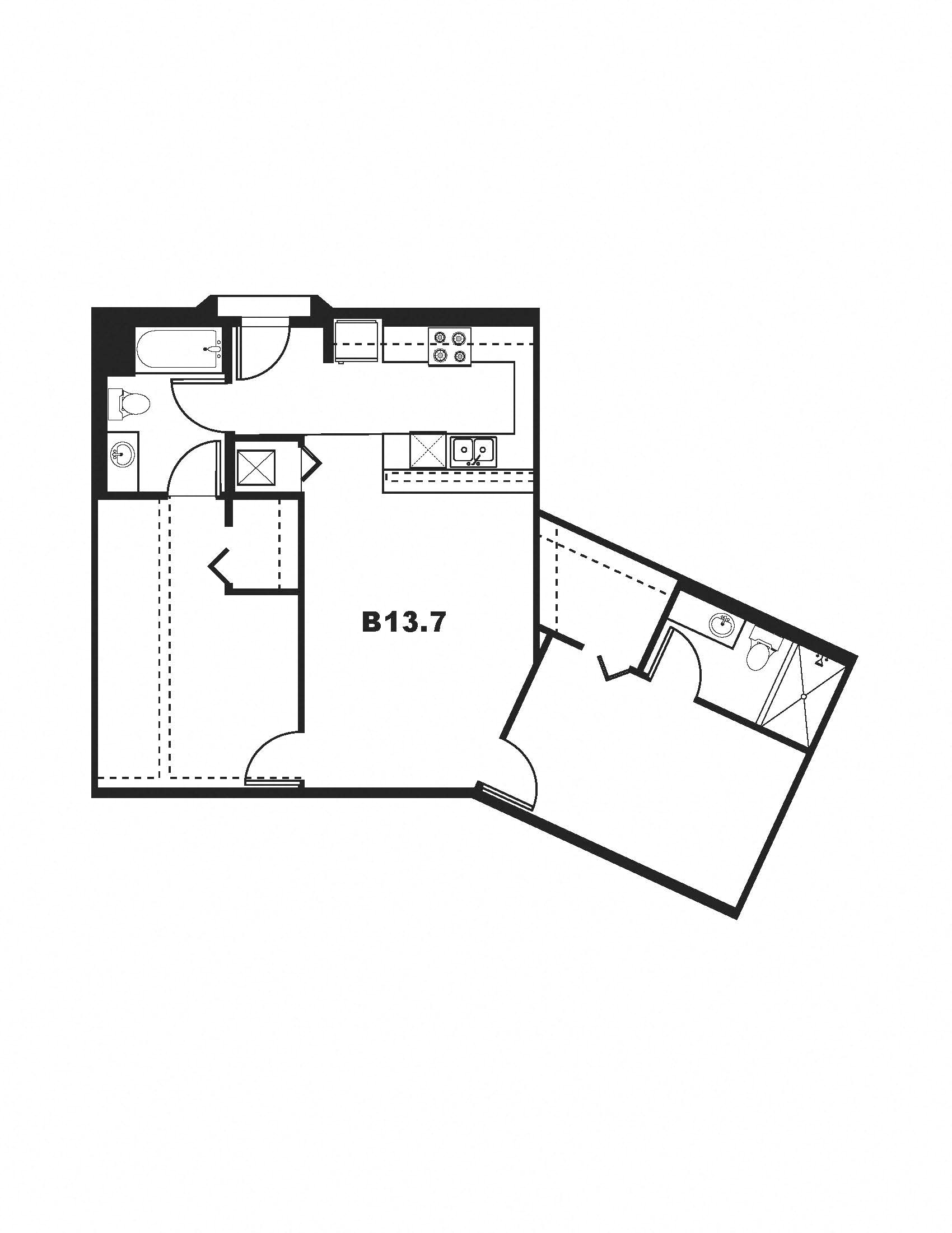 Floor plan for 2 beds, 2 baths, 982 sqft