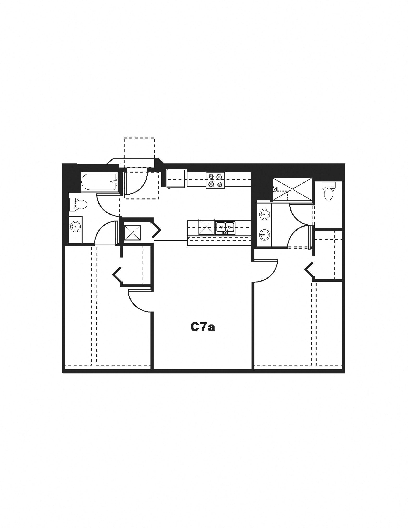 Floor plan for 2 beds, 2 baths, 1042 sqft