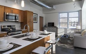 Chicago apartment for rent - a kitchen and living room in an apartment