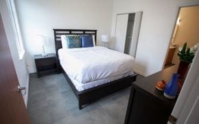 Chicago apartment for rent - a bedroom with a bed and a dresser and a closet