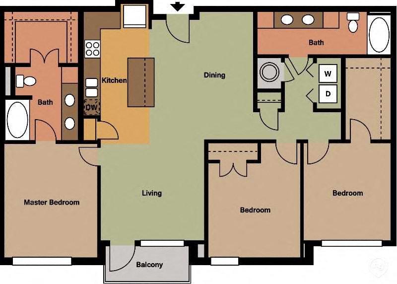 Floor plan for 3 beds, 2 baths, 1463 sqft