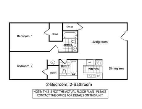 Floor plan for 2 beds, 2 baths, 950 sqft
