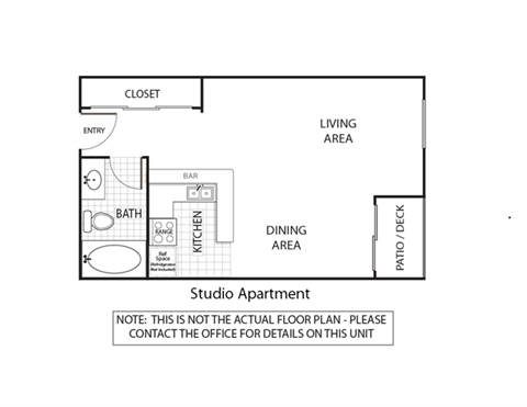 Floor plan for studio, 1 bath, 600 sqft