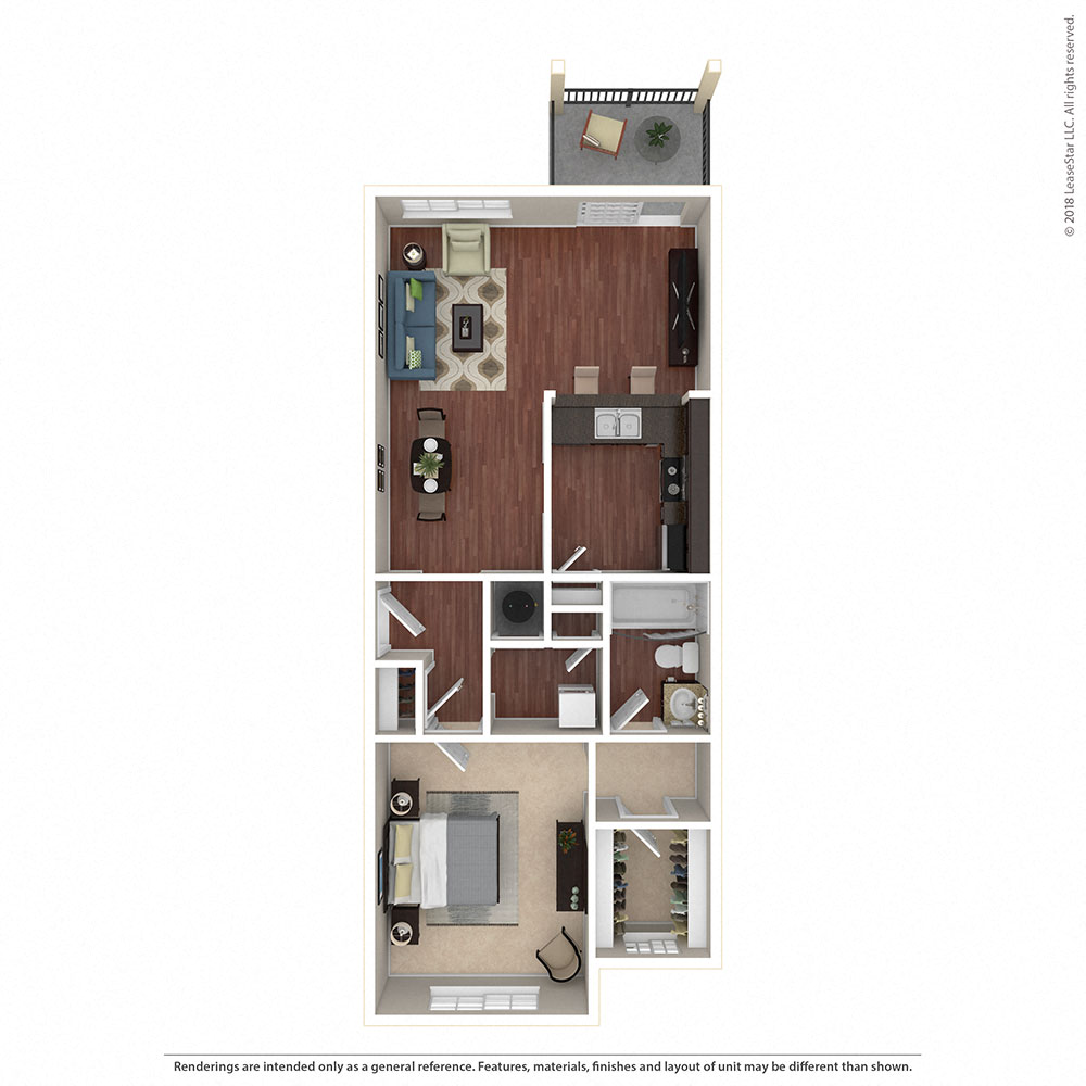 Floor plan for 1 bed, 1 bath, 788 sqft