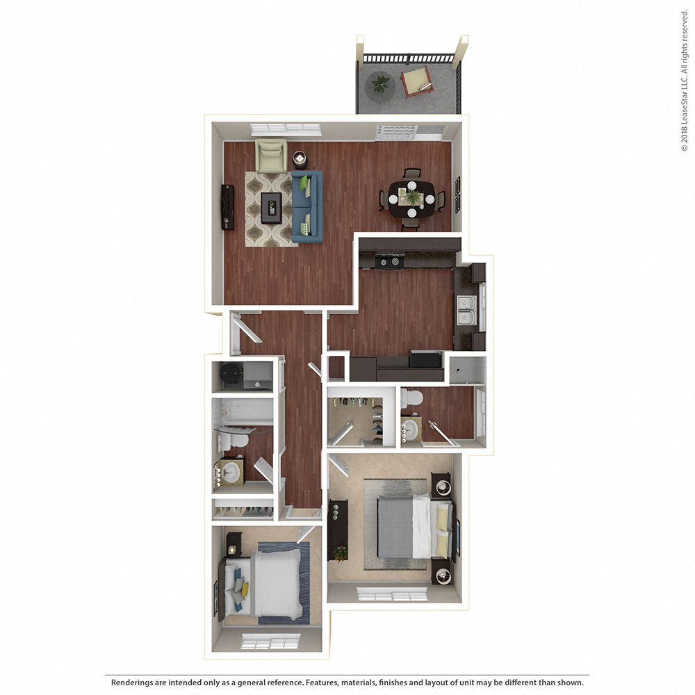 Floor plan for 2 beds, 2 baths, 922 sqft